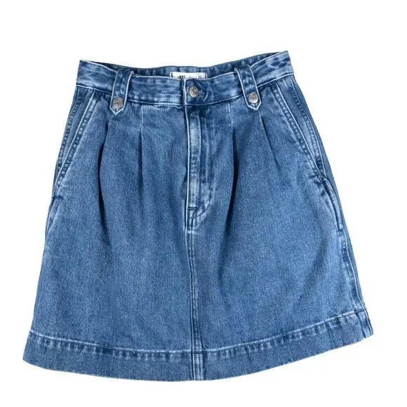 Madewell Women's Denim Pleated Mini Skirt in Upton Wash Size 23 Preppy Jeans - Picture 2 of 8